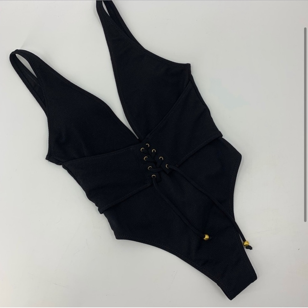 Minimalism Le One Piece cinched drawstring waist with bronze grommet detailing